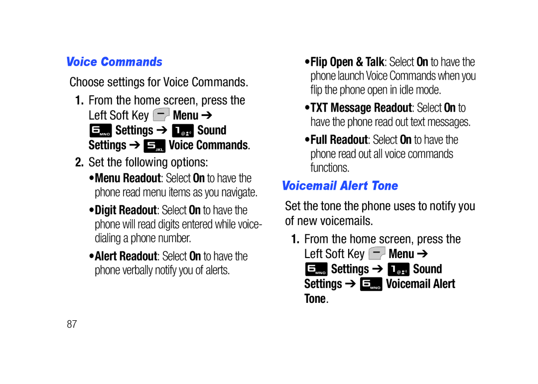 Verizon SCHu320 user manual Settings Sound, Set the following options, Voicemail Alert Tone 