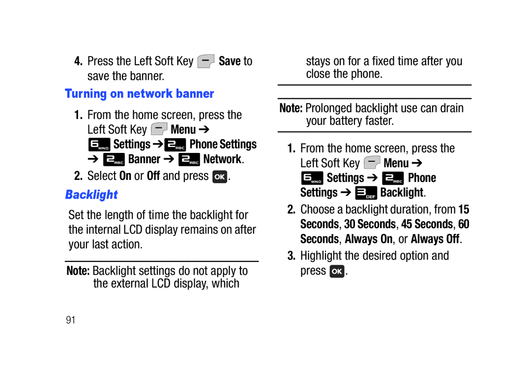 Verizon SCHu320 user manual Turning on network banner, Banner Network, Settings Phone Settings Backlight 