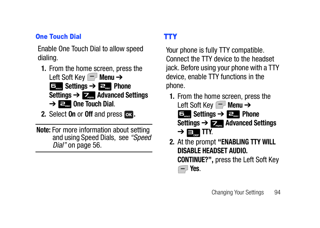 Verizon SCHu320 user manual One Touch Dial, Tty 