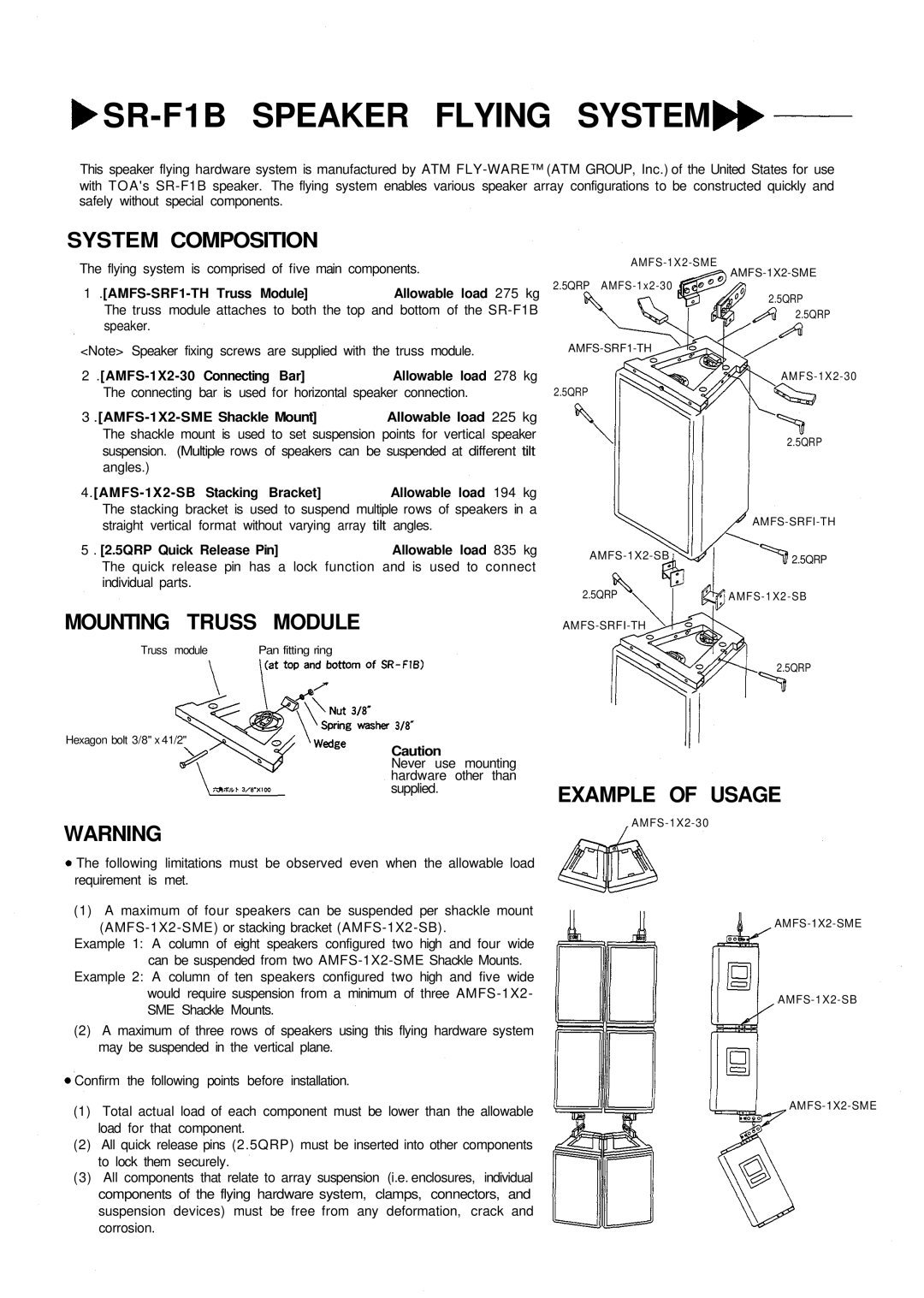 Verizon SR-F1B manual System Composition, Mounting Truss Module, Example of Usage 