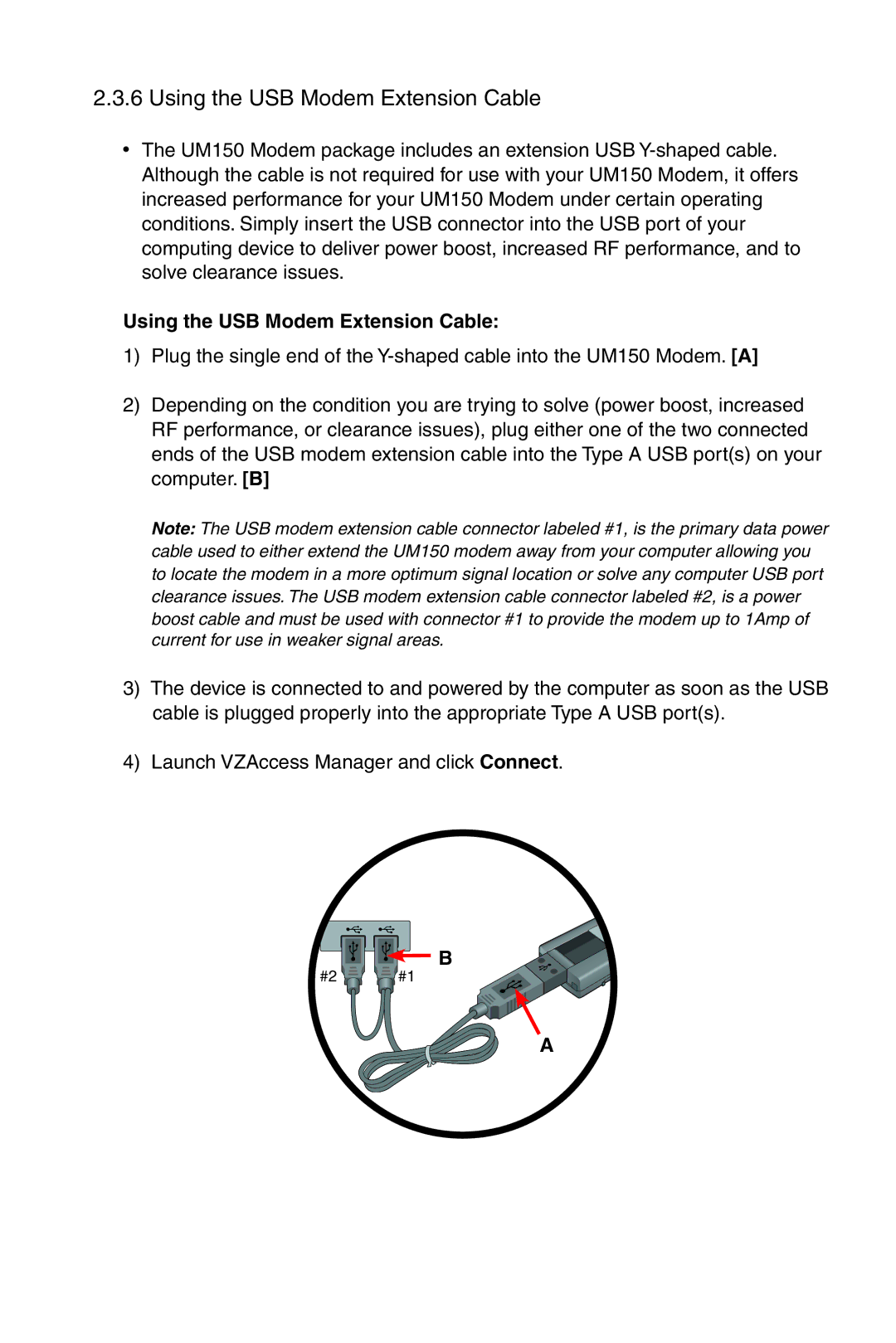 Verizon UM150 user manual Using the USB Modem Extension Cable 