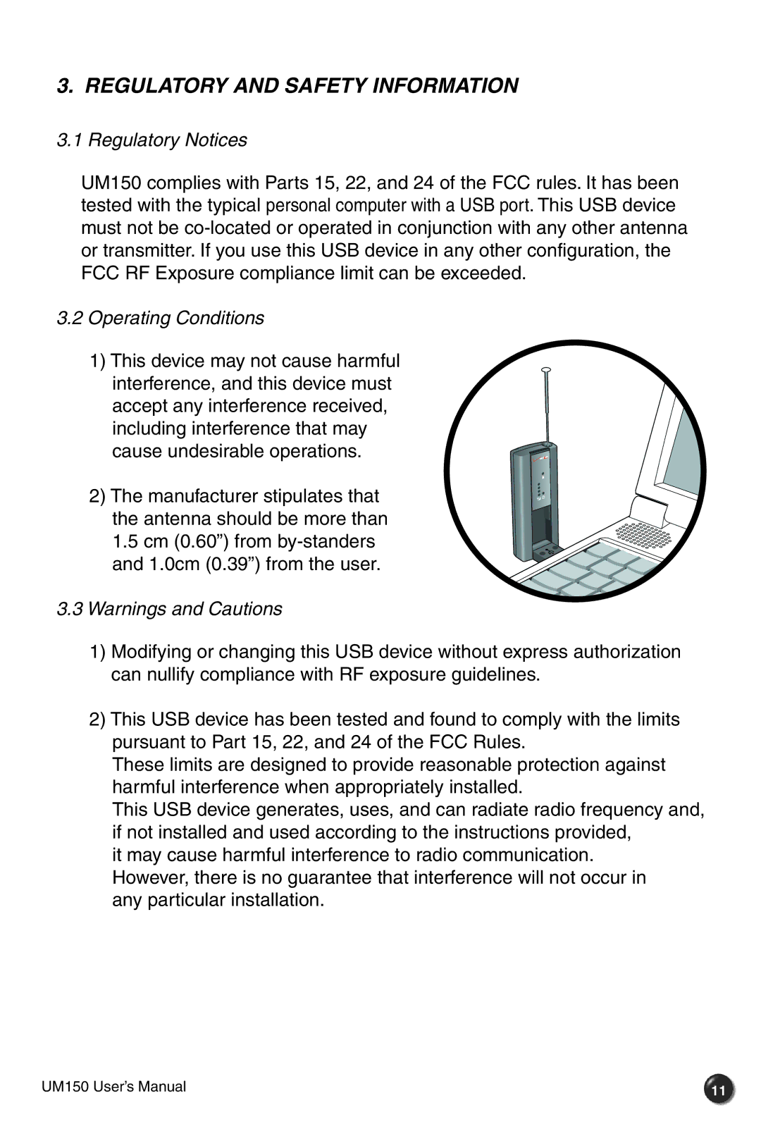 Verizon UM150 user manual Regulatory and Safety Information, Regulatory Notices, Operating Conditions 