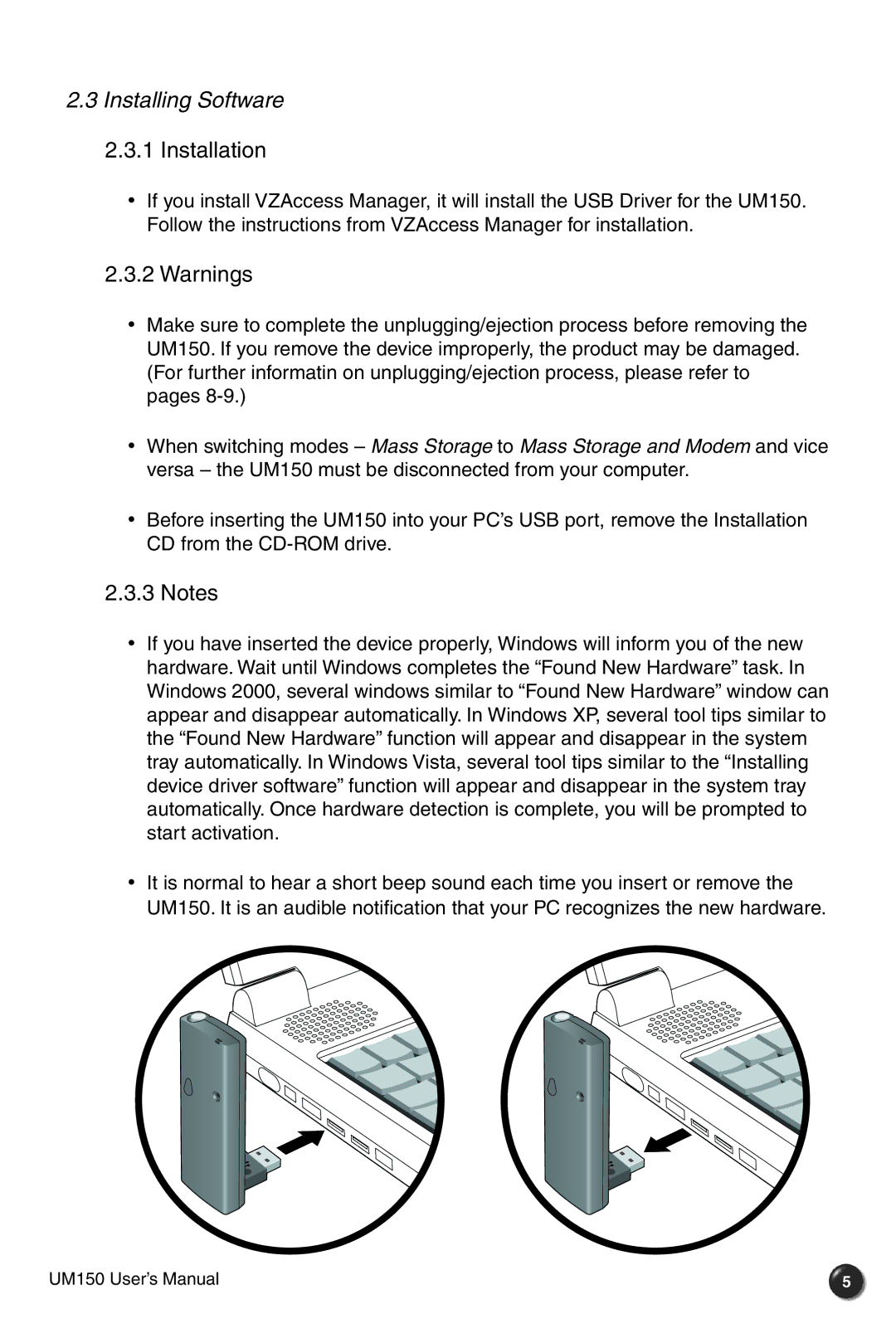 Verizon UM150 user manual Installing Software, Installation 