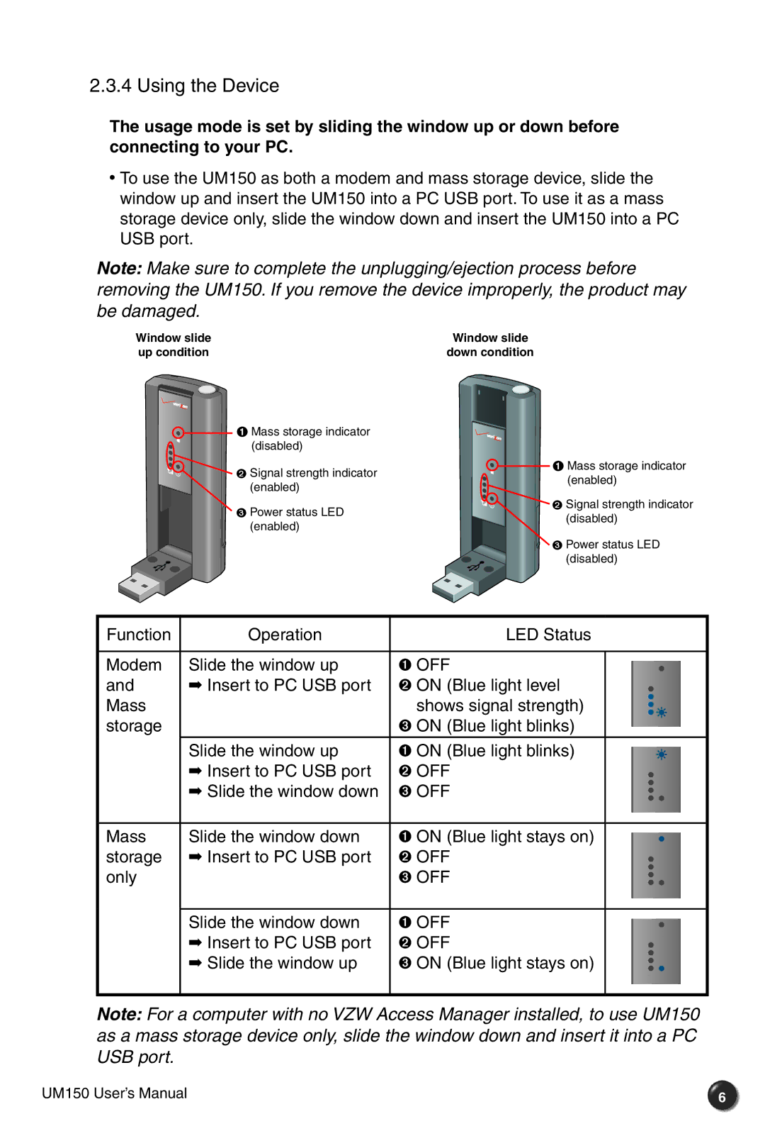 Verizon UM150 user manual Using the Device 