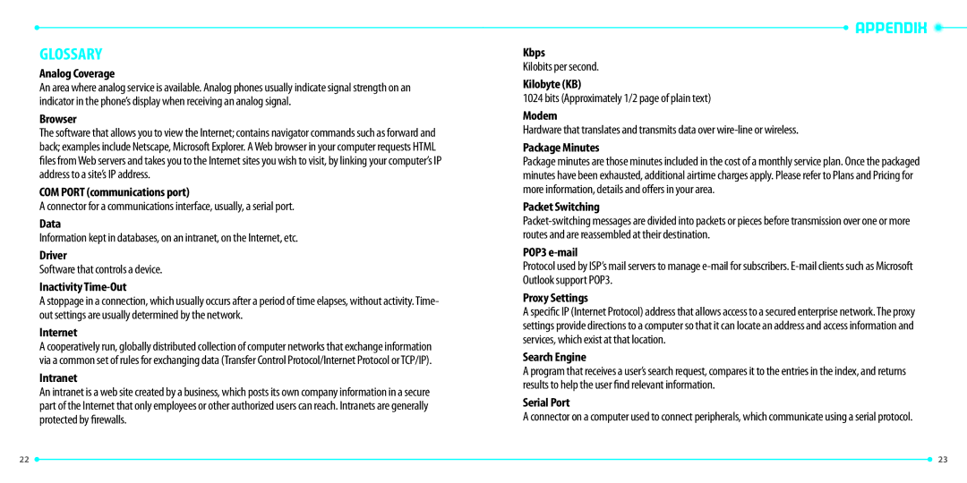 Verizon UML290 manual Glossary, Appendix 