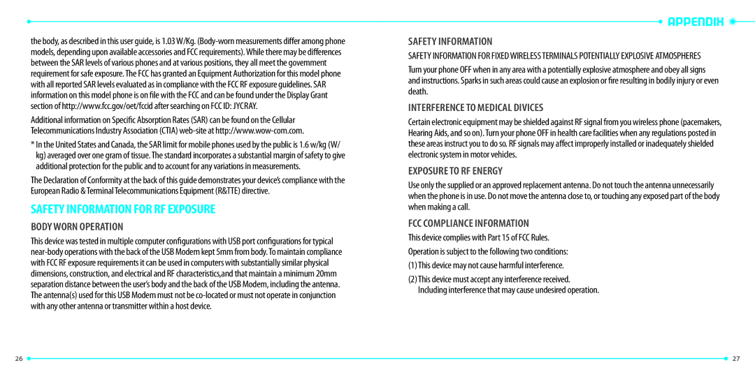 Verizon UML290 manual Safety Information for RF Exposure, Body Worn Operation 