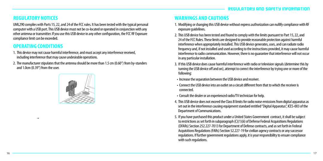 Verizon UML290 manual Regulatory Notices, Operating Conditions 