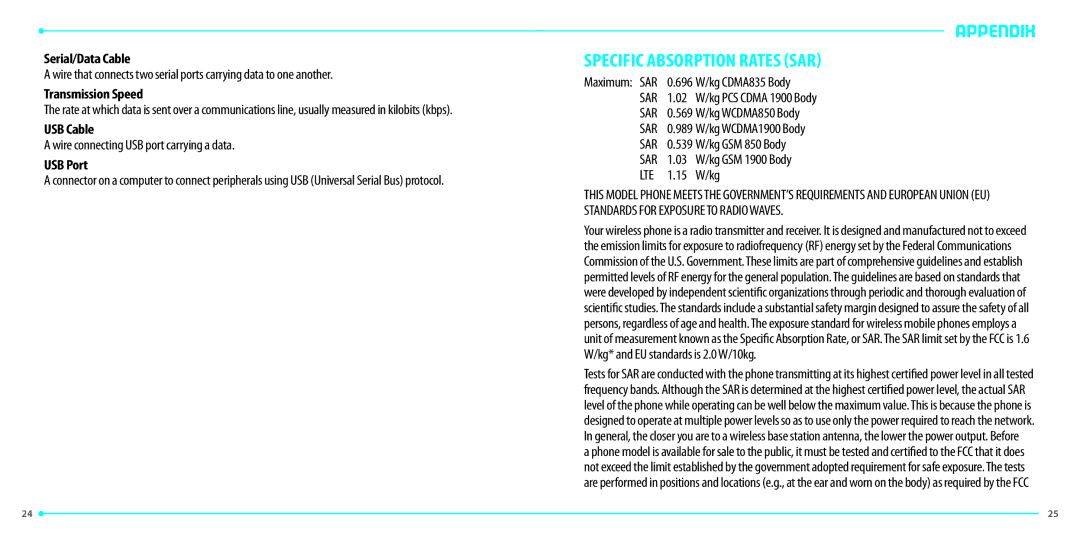 Verizon UML290 manual Appendix Specific Absorption Rates SAR, Lte 