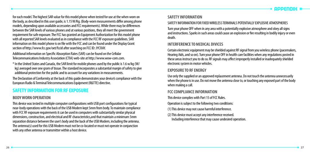 Verizon UML290 manual Safety Information for RF Exposure, Body Worn Operation 