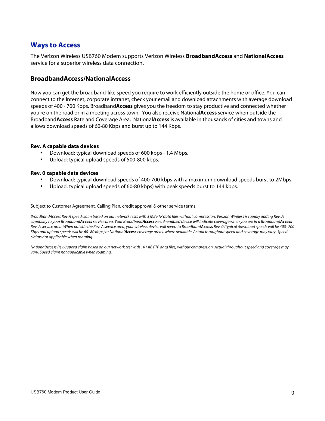 Verizon USB760 manual Ways to Access, Rev. a capable data devices, Rev capable data devices 