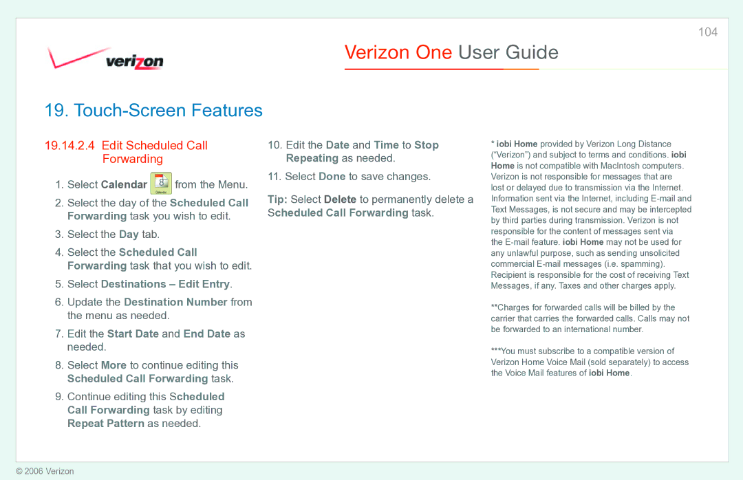 Verizon Verizon One manual Edit Scheduled Call Forwarding 