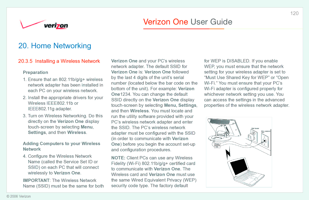 Verizon Verizon One manual Installing a Wireless Network, Adding Computers to your Wireless Network 