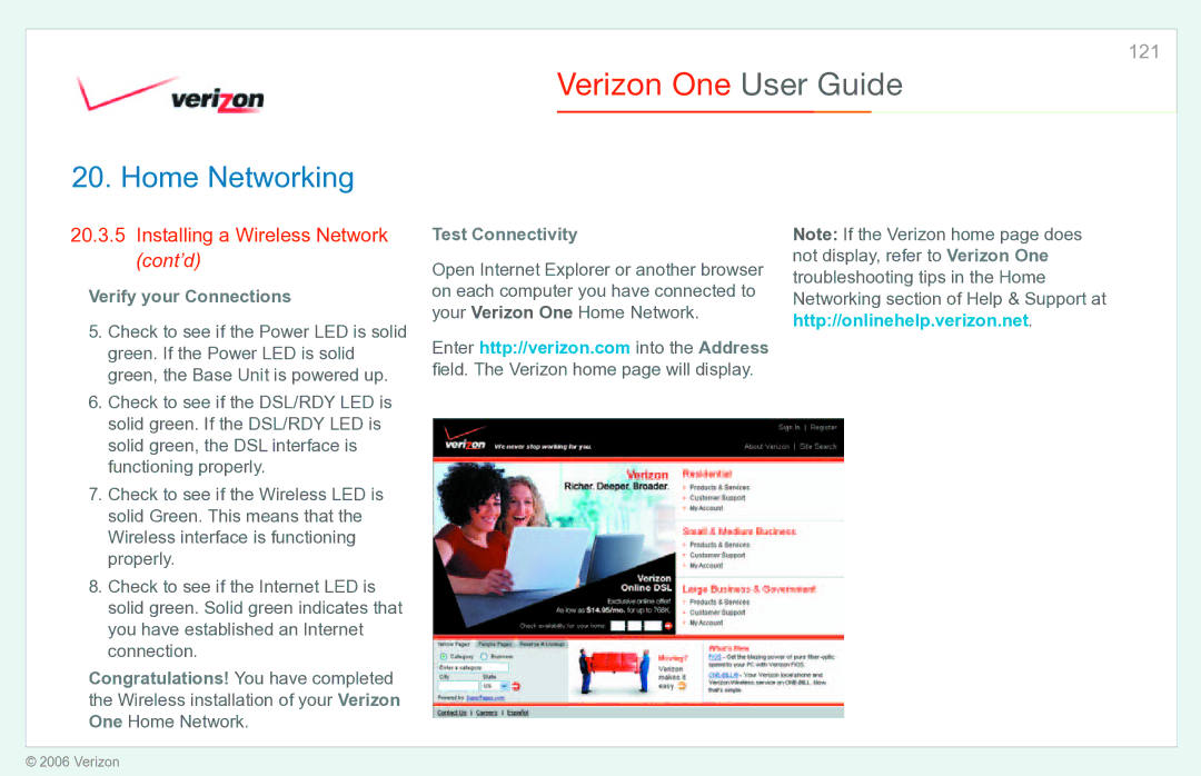 Verizon Verizon One manual Installing a Wireless Network cont’d 