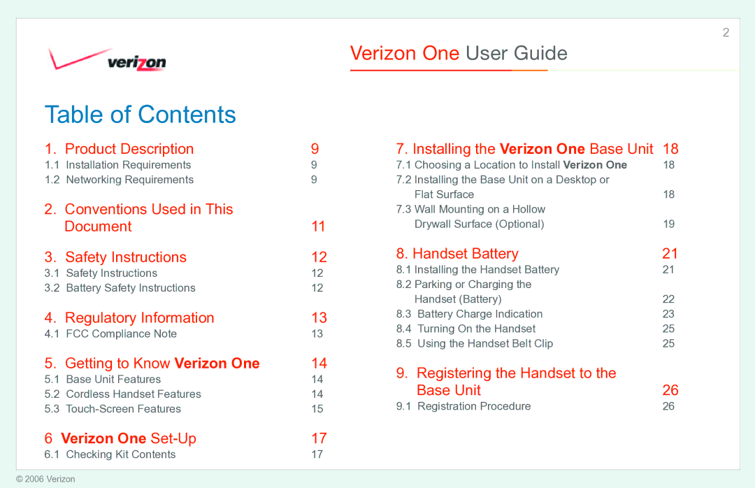 Verizon Verizon One manual Table of Contents 