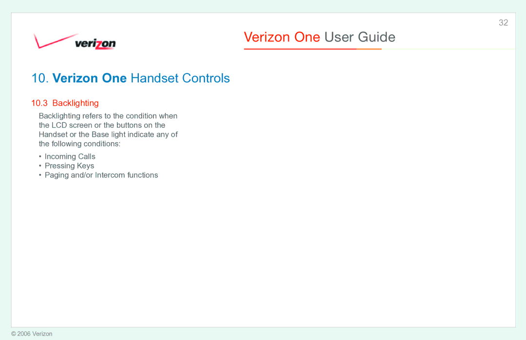 Verizon Verizon One manual Backlighting 