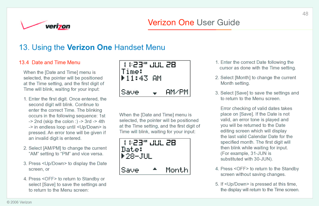 Verizon Verizon One manual Date and Time Menu 