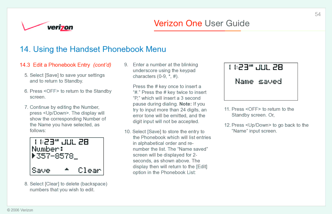 Verizon Verizon One manual Edit a Phonebook Entry cont’d 