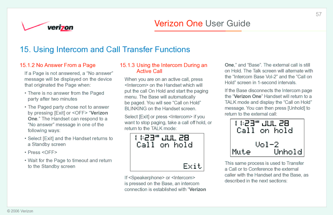 Verizon Verizon One manual No Answer From a, Using the Intercom During an Active Call 