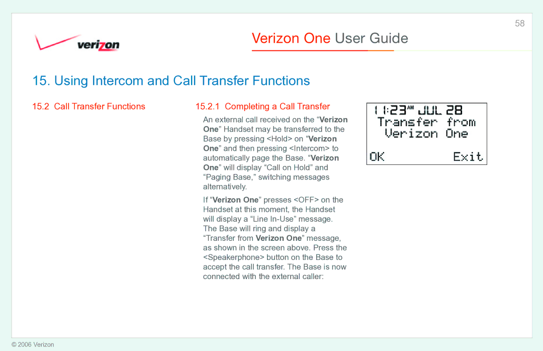 Verizon Verizon One manual Call Transfer Functions Completing a Call Transfer 