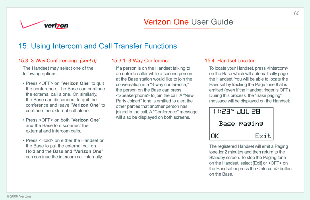 Verizon Verizon One manual Handset may select one of the following options 