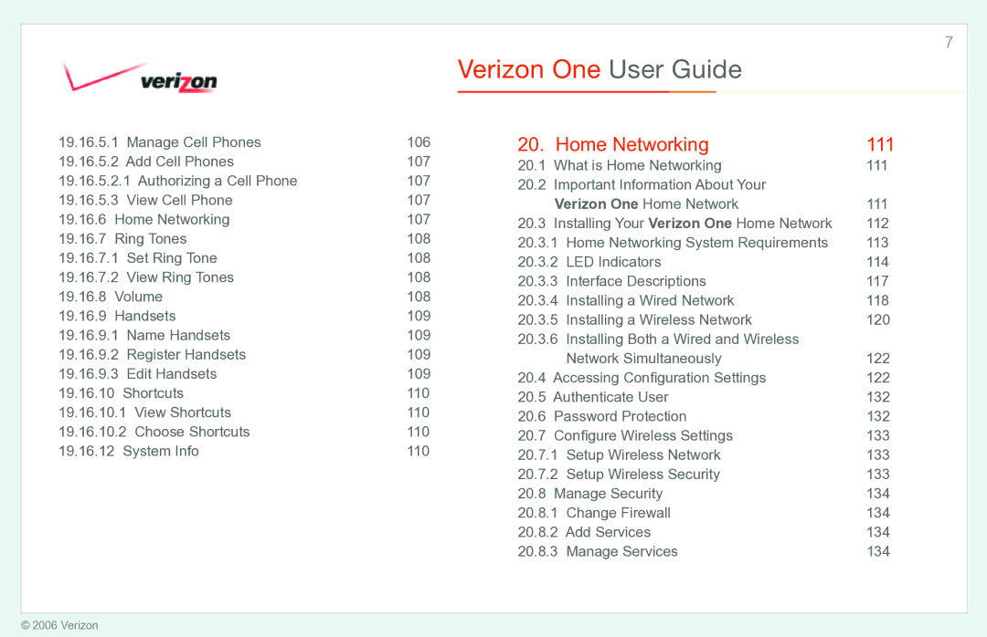 Verizon manual Verizon One Home Network 