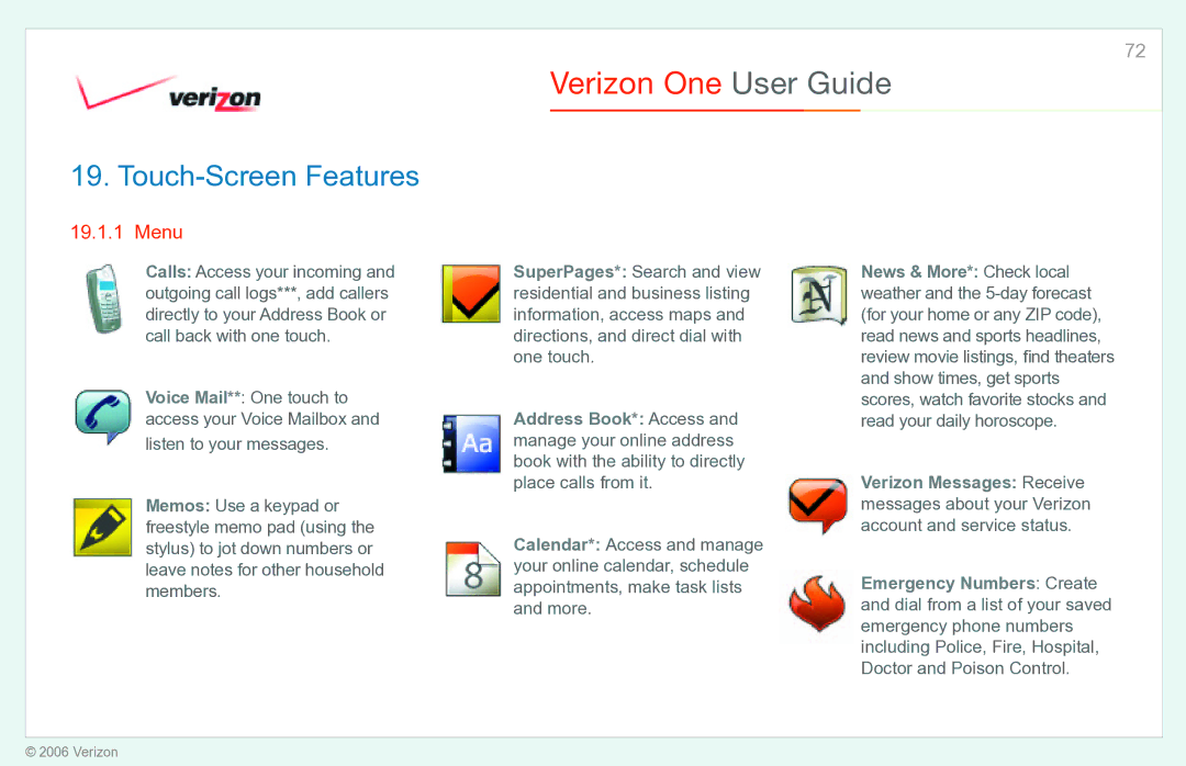 Verizon Verizon One manual Menu 