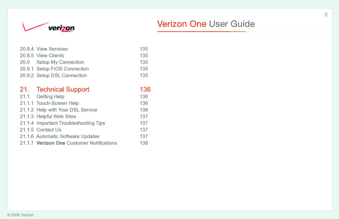 Verizon Verizon One manual Technical Support 136 