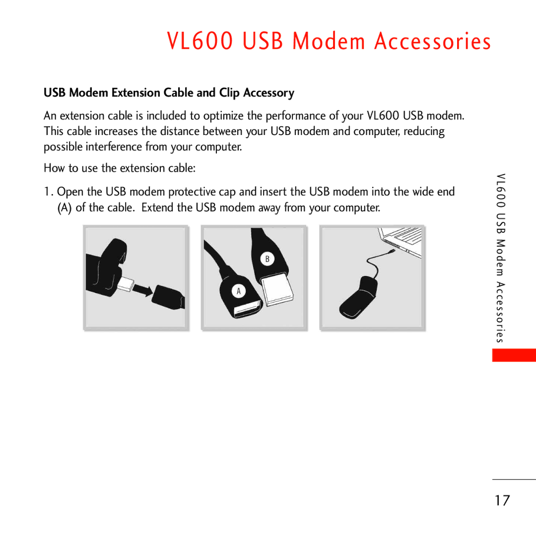 Verizon manual VL600 USB Modem Accessories, USB Modem Extension Cable and Clip Accessory 