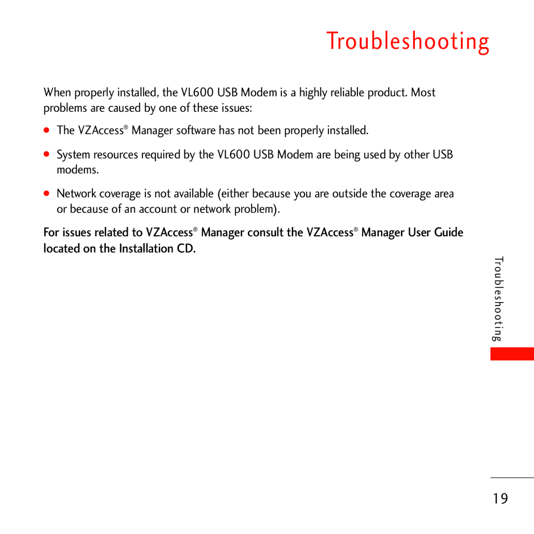 Verizon VL600 manual Troubleshooting 