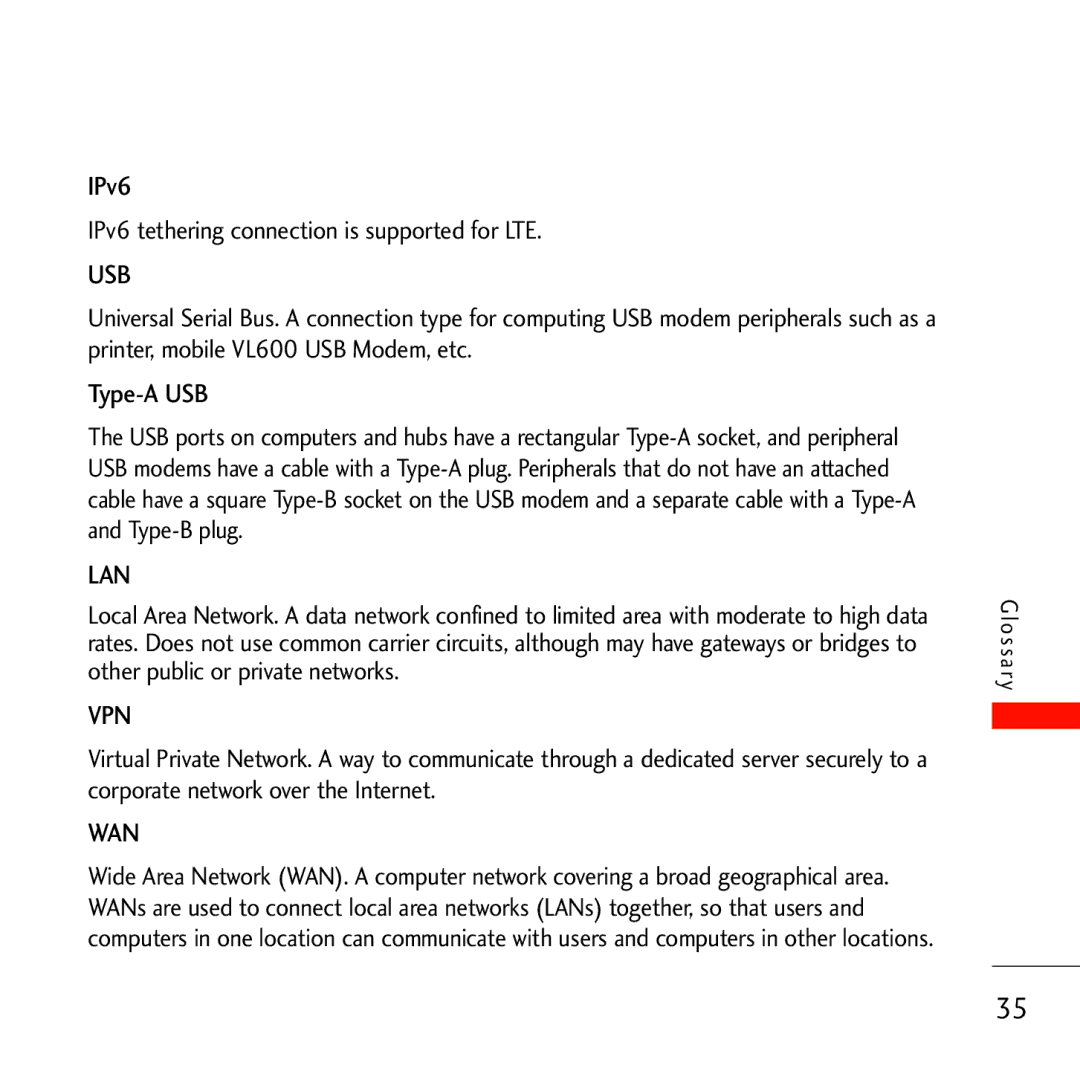 Verizon VL600 manual IPv6, Type-A USB 