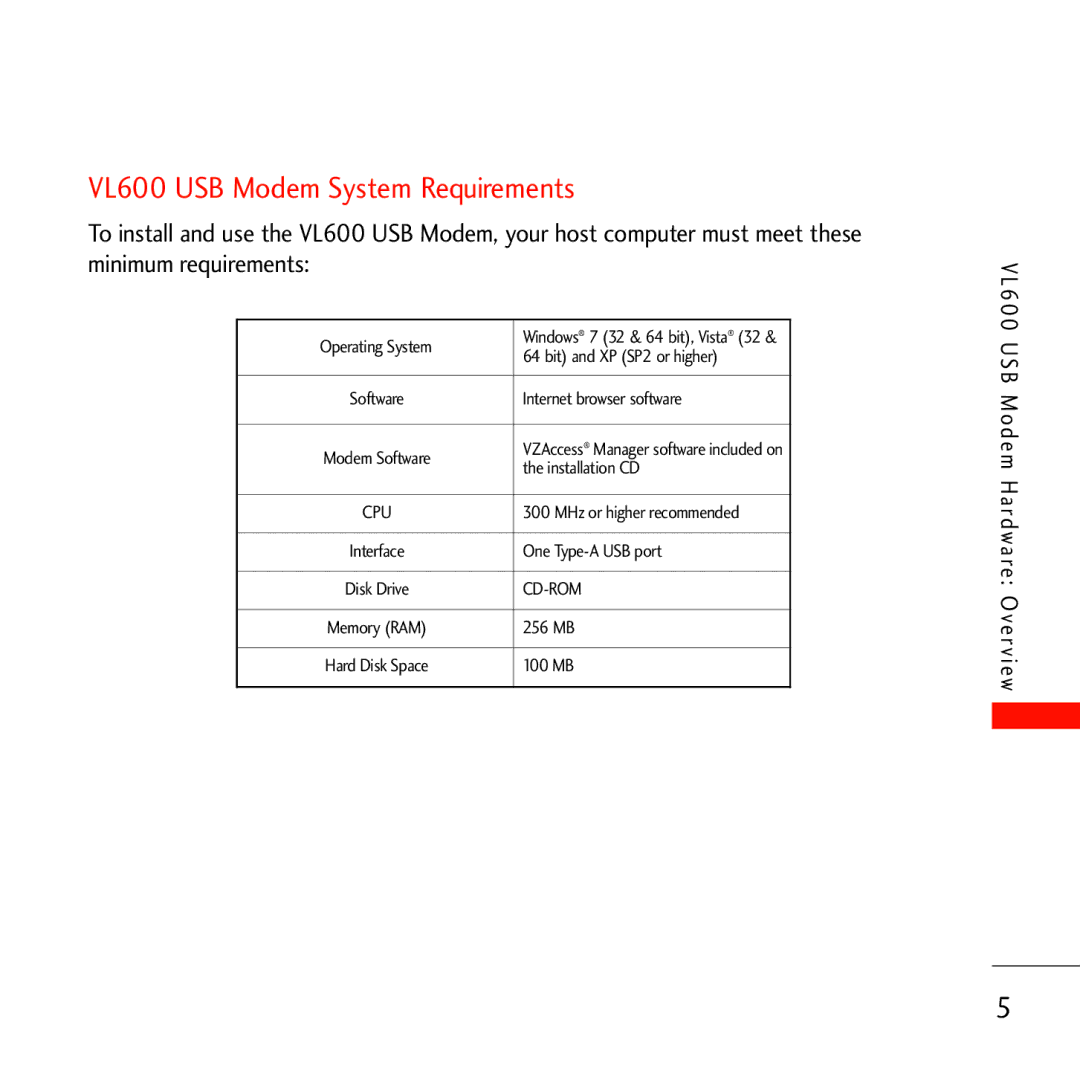 Verizon manual VL600 USB Modem System Requirements 