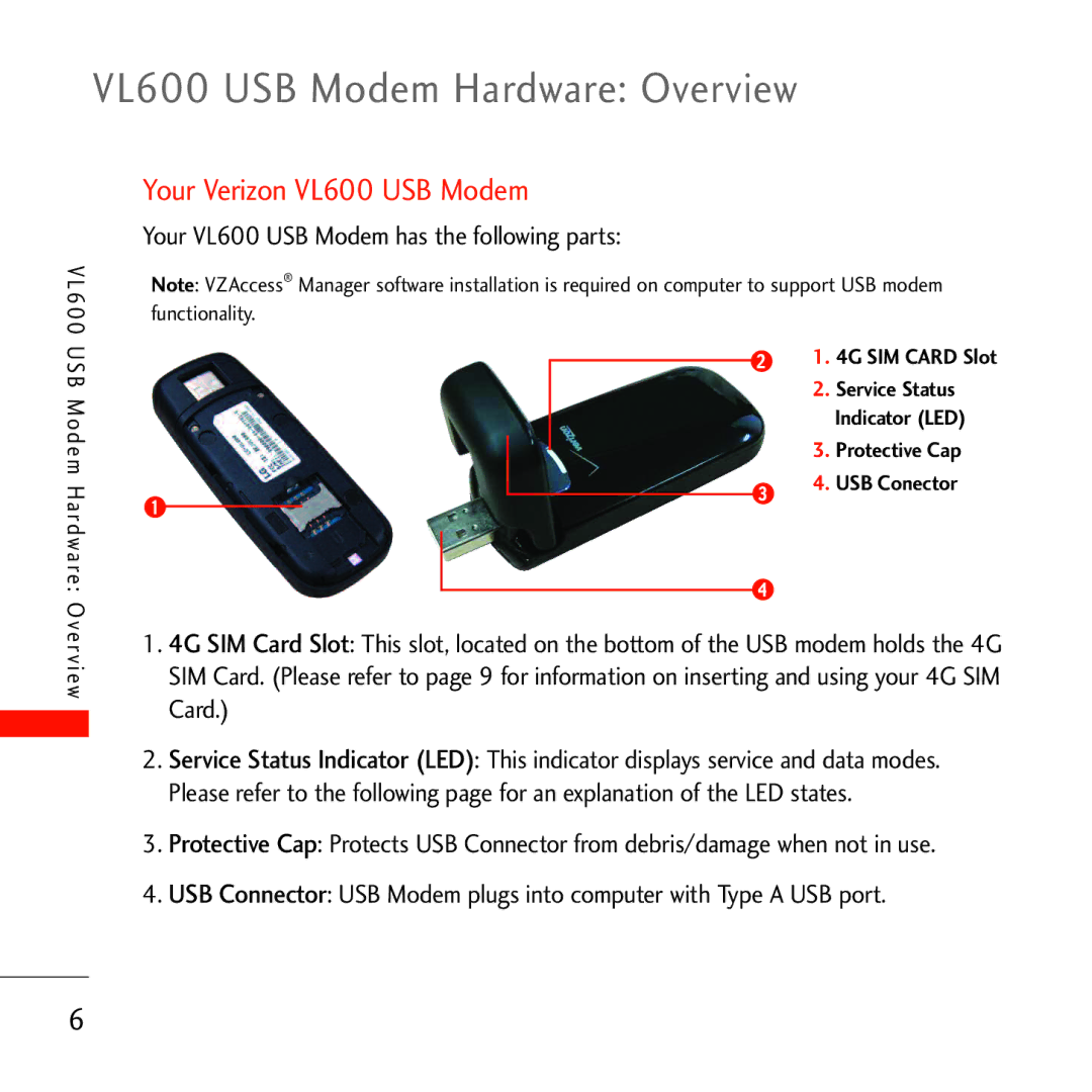 Verizon manual Your Verizon VL600 USB Modem 