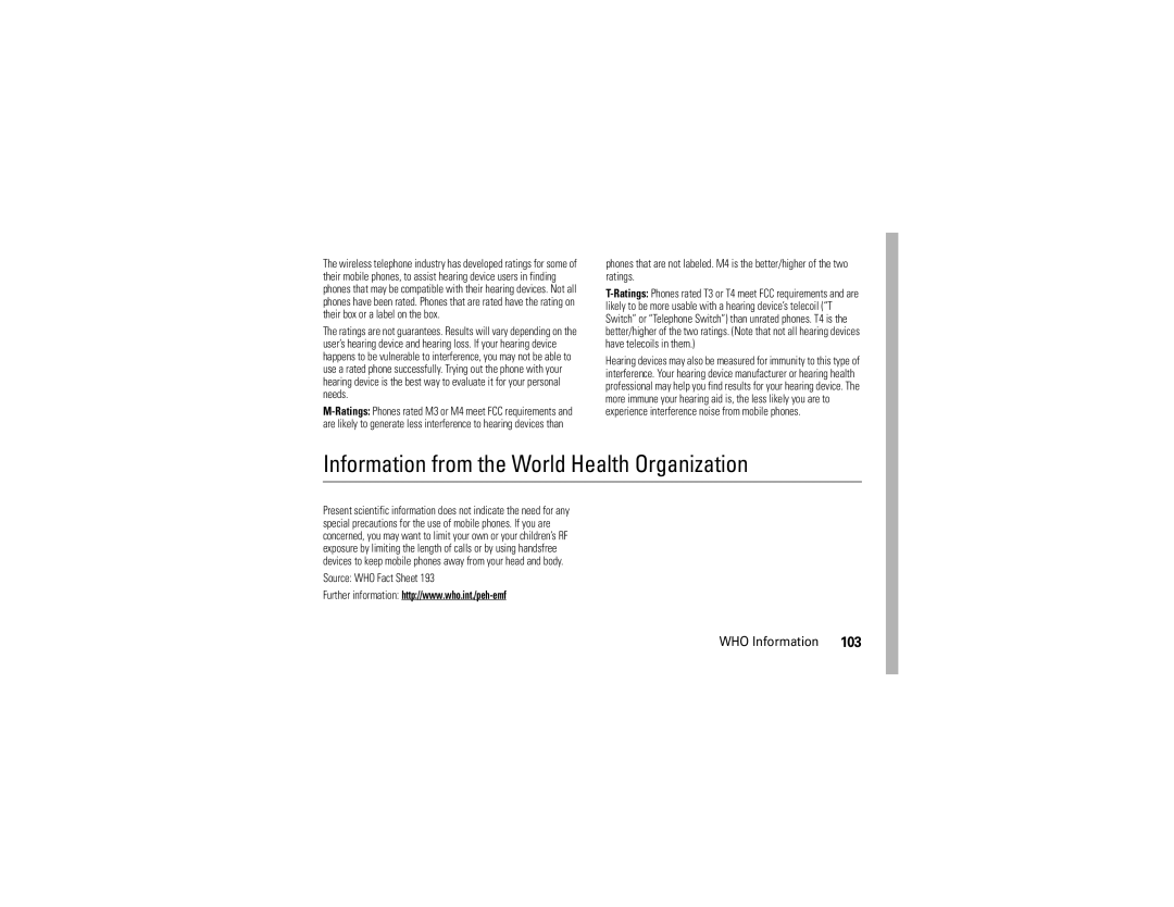 Verizon VU204 manual Information from the World Health Organization, WHO Information, Source WHO Fact Sheet 