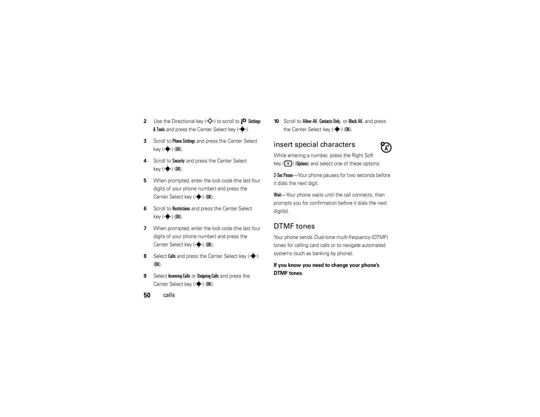 Verizon VU204 manual Insert special characters, If you know you need to change your phone’s Dtmf tones 