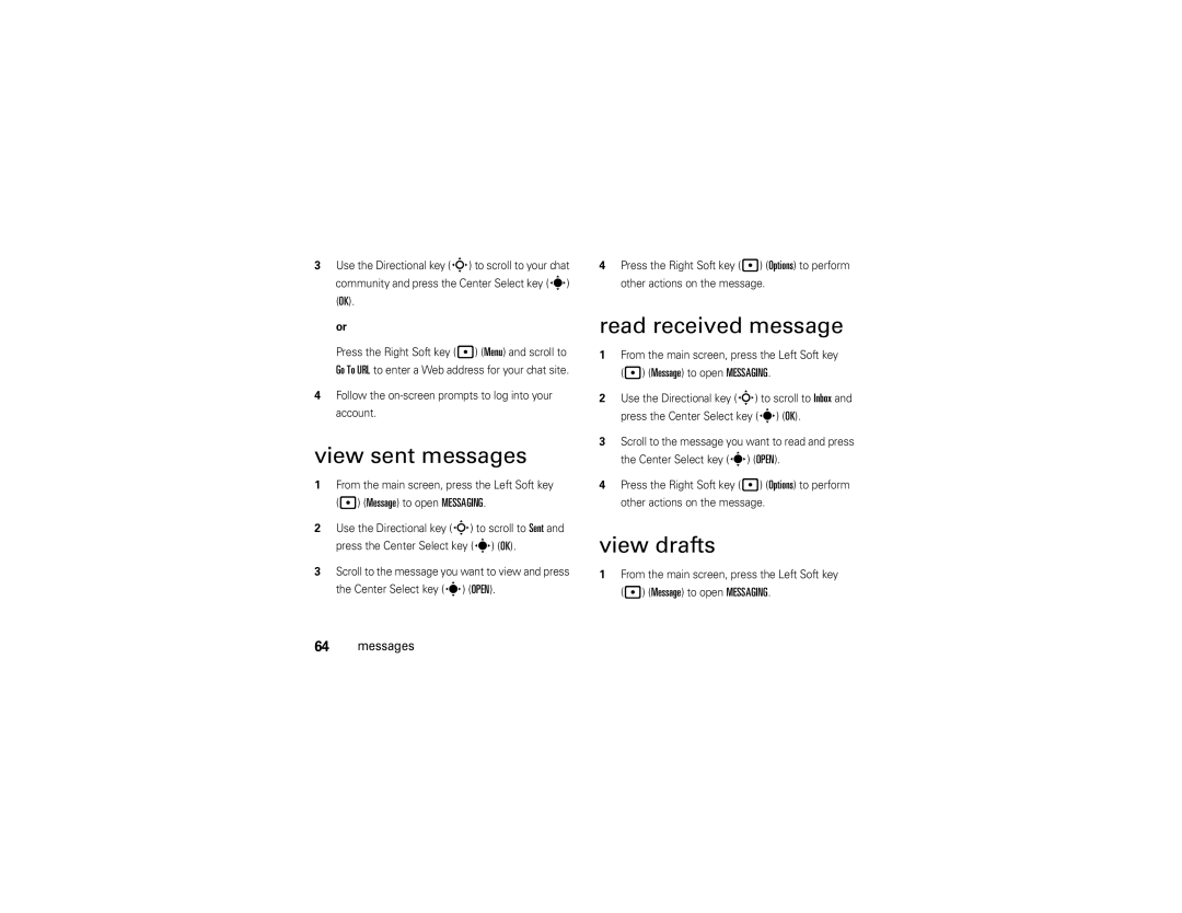 Verizon VU204 manual View sent messages, Read received message, View drafts 