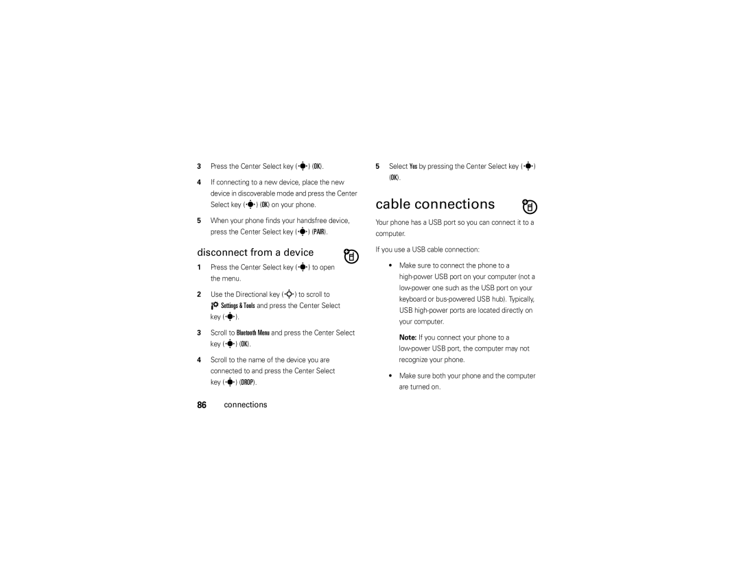 Verizon VU204 manual Cable connections, Disconnect from a device 