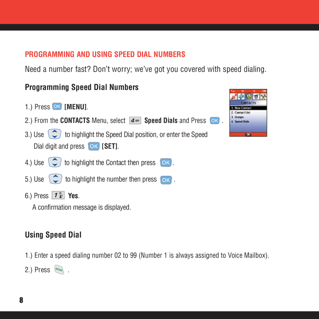 Verizon VX8100 manual Programming Speed Dial Numbers, Programming and Using Speed Dial Numbers 