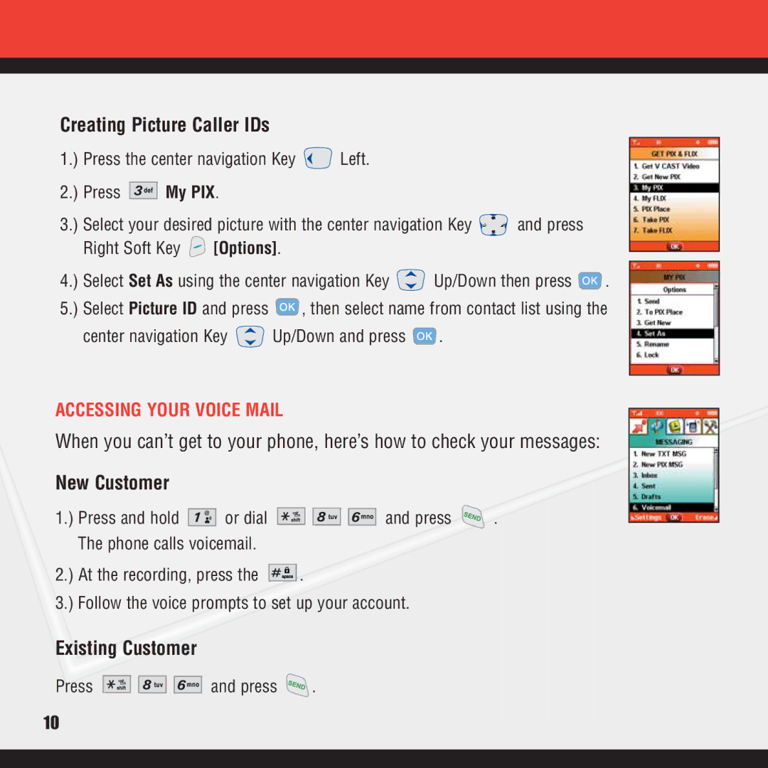 Verizon VX8100 manual Creating Picture Caller IDs, New Customer, Accessing Your Voice Mail 