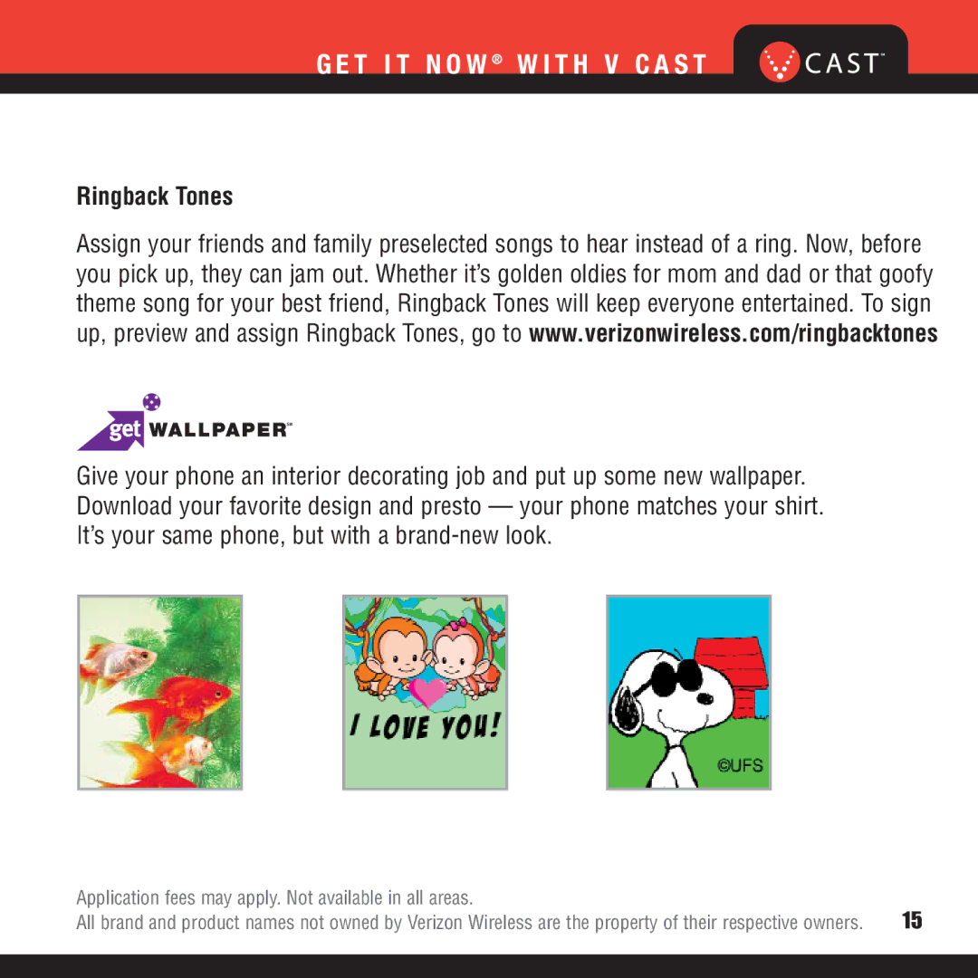 Verizon VX8100 manual Ringback Tones, Application fees may apply. Not available in all areas 