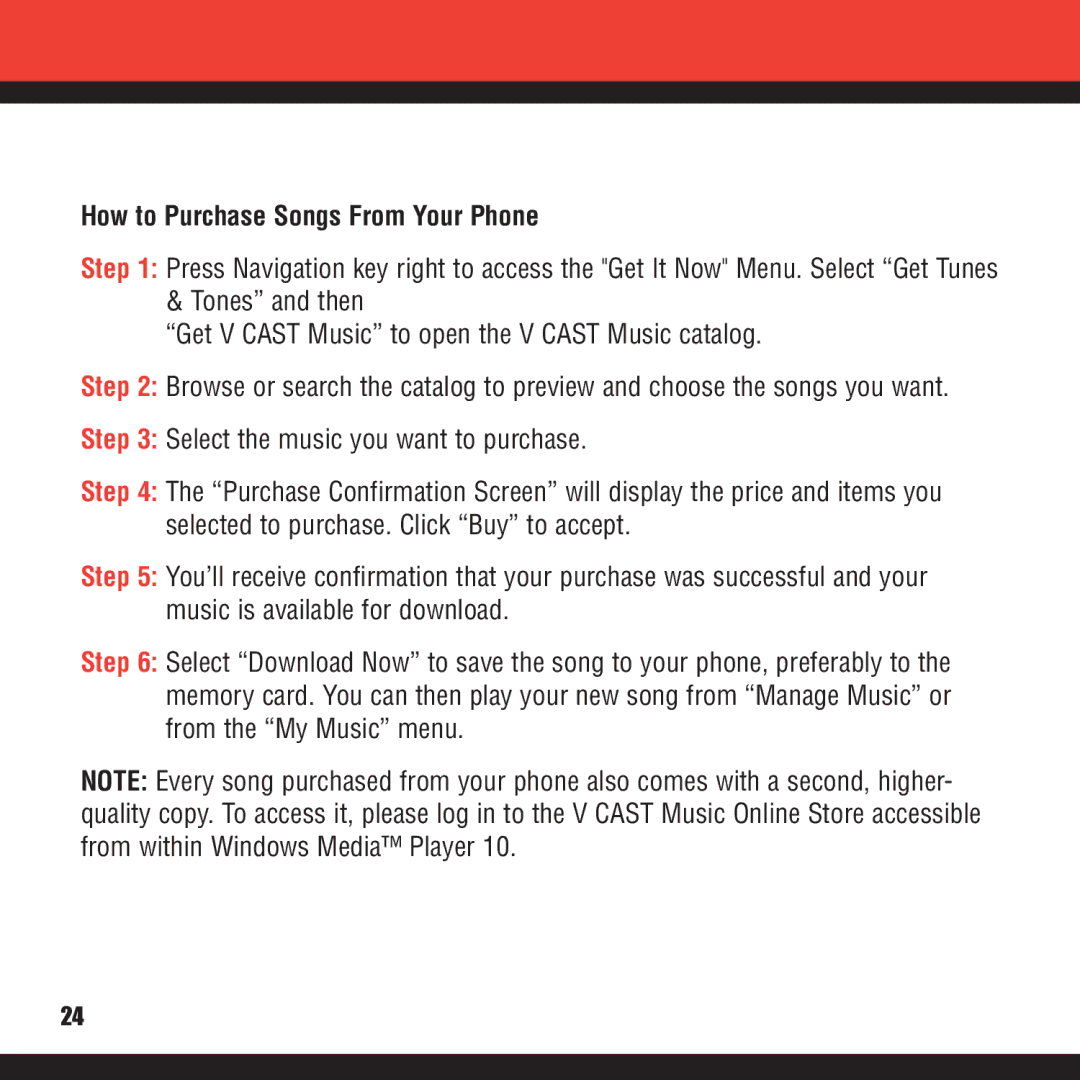 Verizon VX8100 manual How to Purchase Songs From Your Phone 