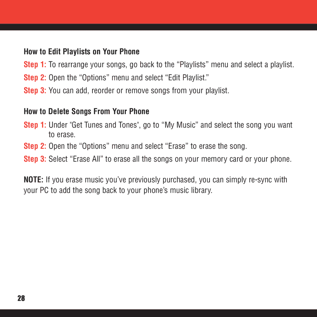 Verizon VX8100 manual How to Edit Playlists on Your Phone, How to Delete Songs From Your Phone 