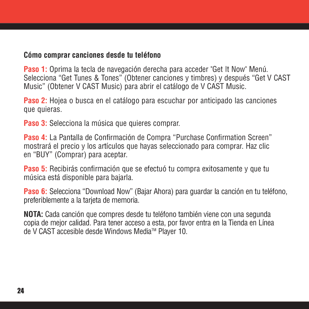 Verizon VX8100 manual Cómo comprar canciones desde tu teléfono 