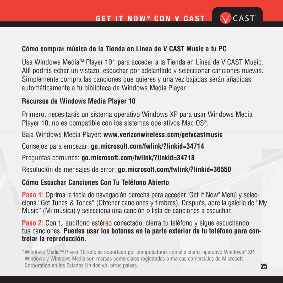 Verizon VX8100 manual Recursos de Windows Media Player, Cómo Escuchar Canciones Con Tu Teléfono Abierto 