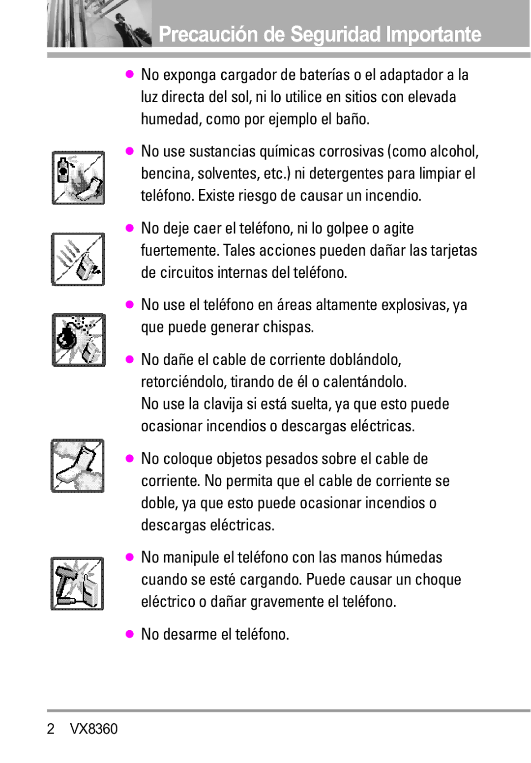 Verizon VX8360 manual Precaución de Seguridad Importante 