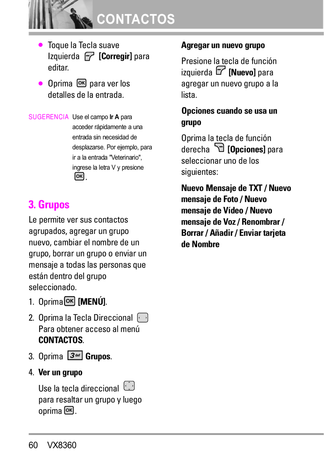 Verizon VX8360 manual Grupos 