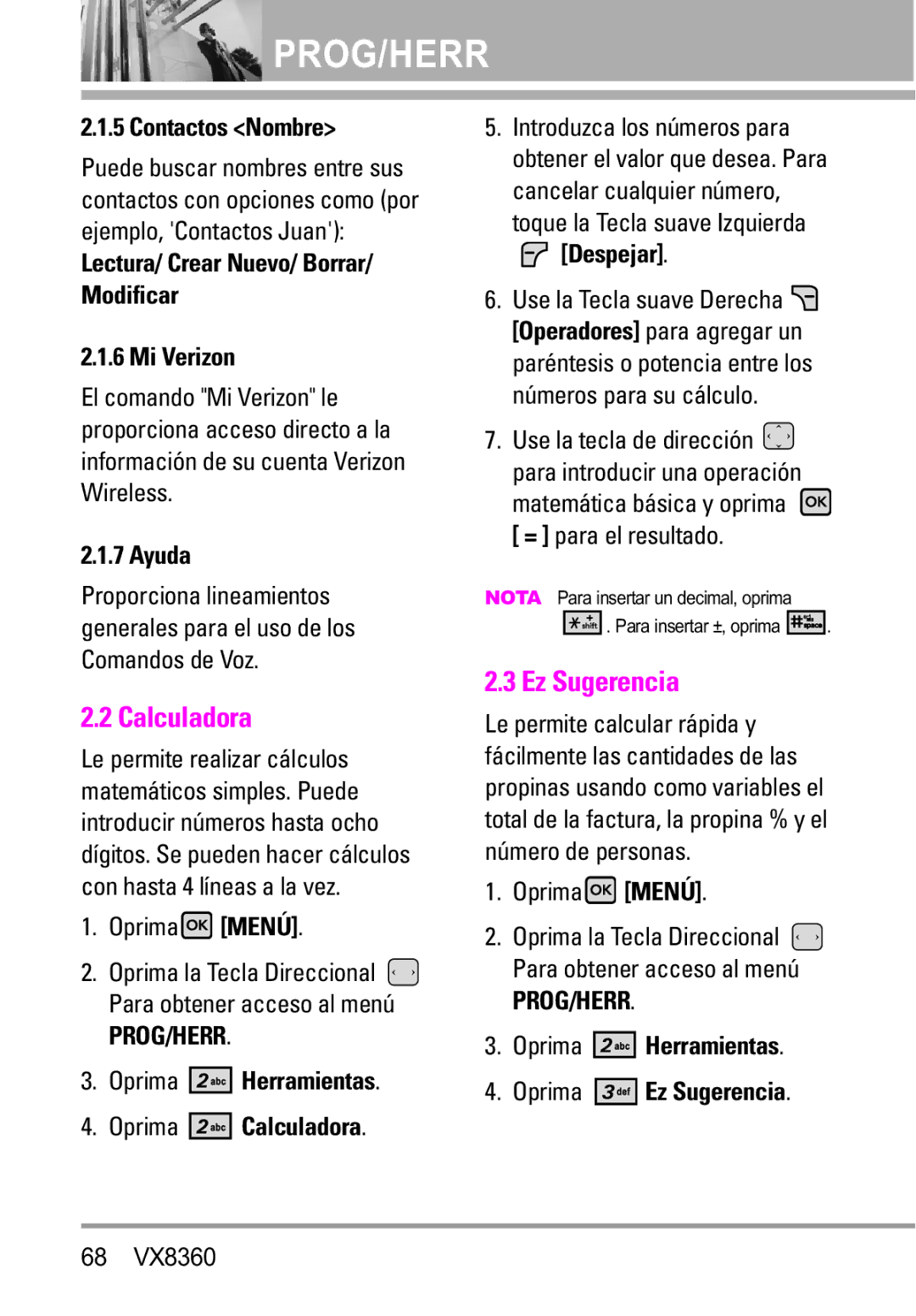 Verizon VX8360 manual Calculadora, Ez Sugerencia 