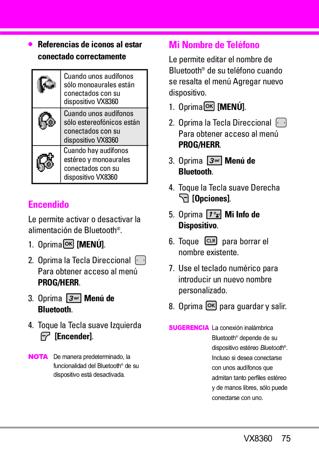 Verizon VX8360 manual Encendido, Mi Nombre de Teléfono, Encender, Oprima Mi Info de Dispositivo 