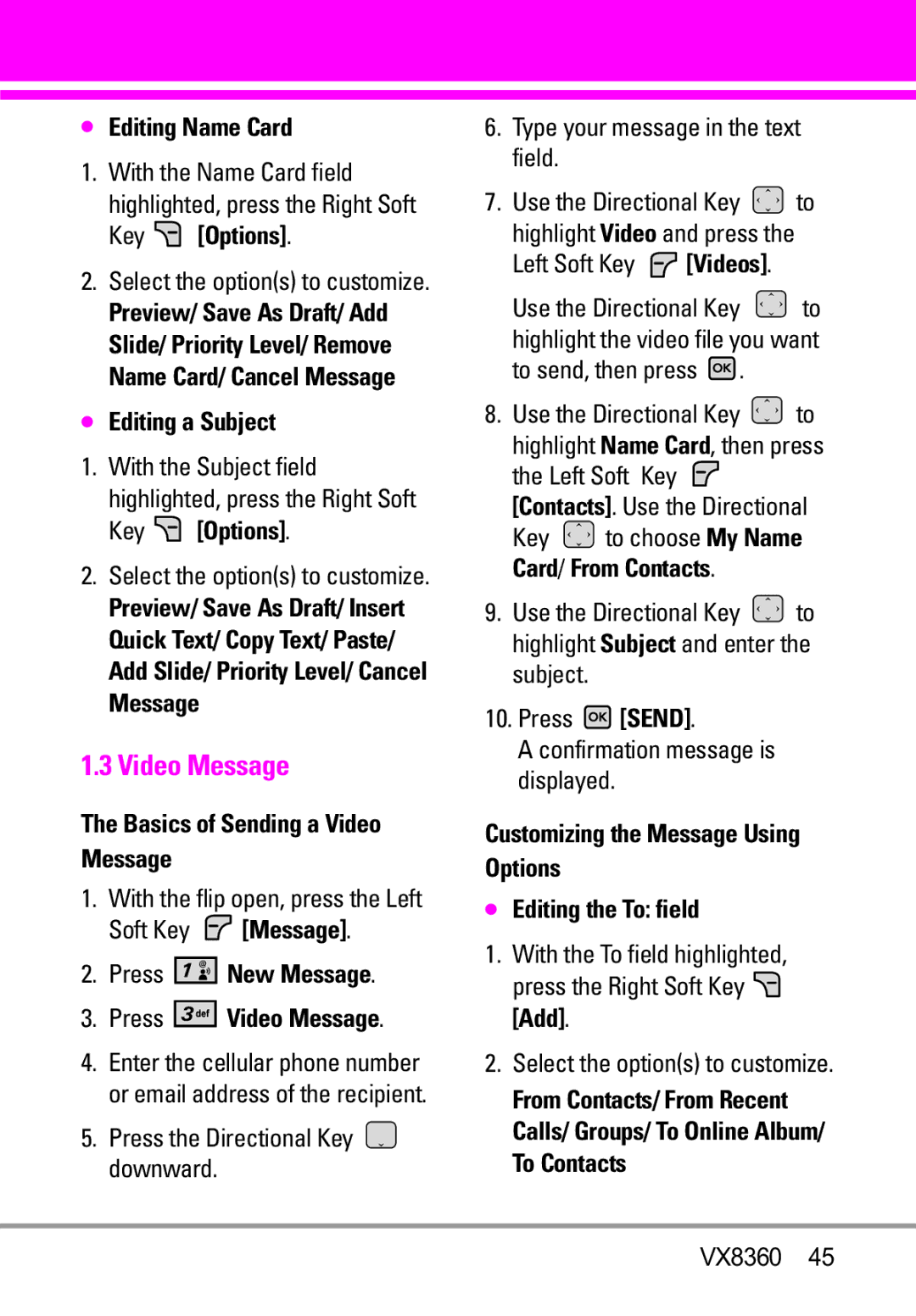 Verizon VX8360 manual Video Message 