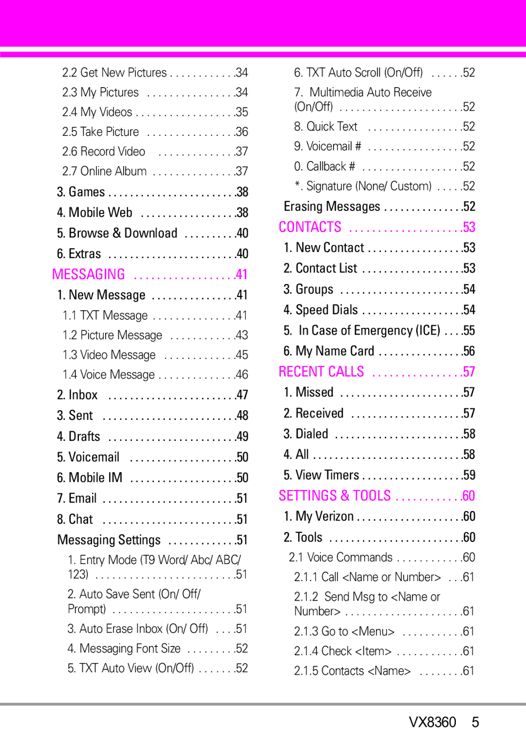 Verizon VX8360 manual Settings & Tools 