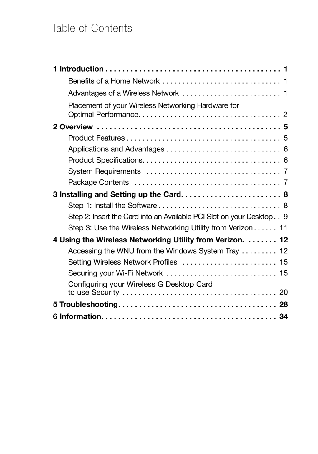 Verizon VZ4000 manual Table of Contents 